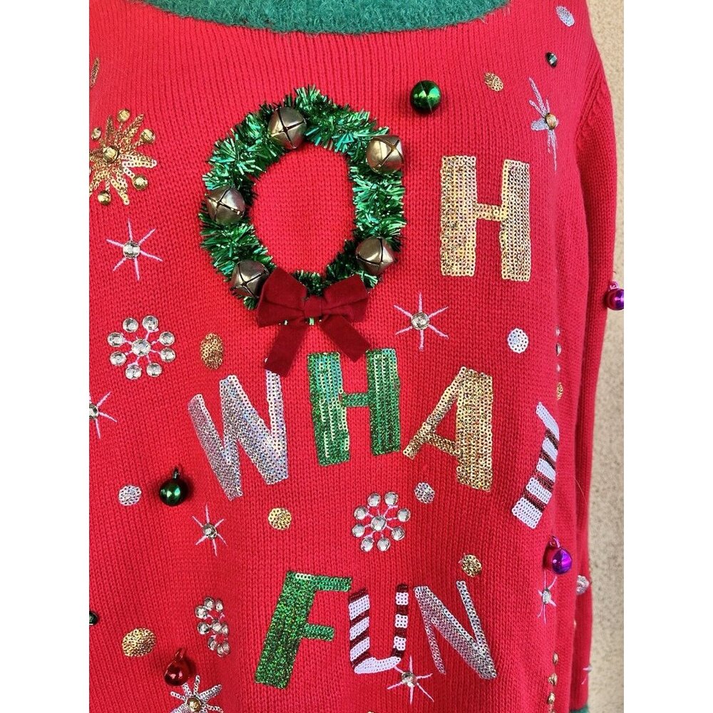 Holiday Time Fun Ugly Christmas Sweater size XL Granny Grandma core 14-16 Red - Picture 3 of 11